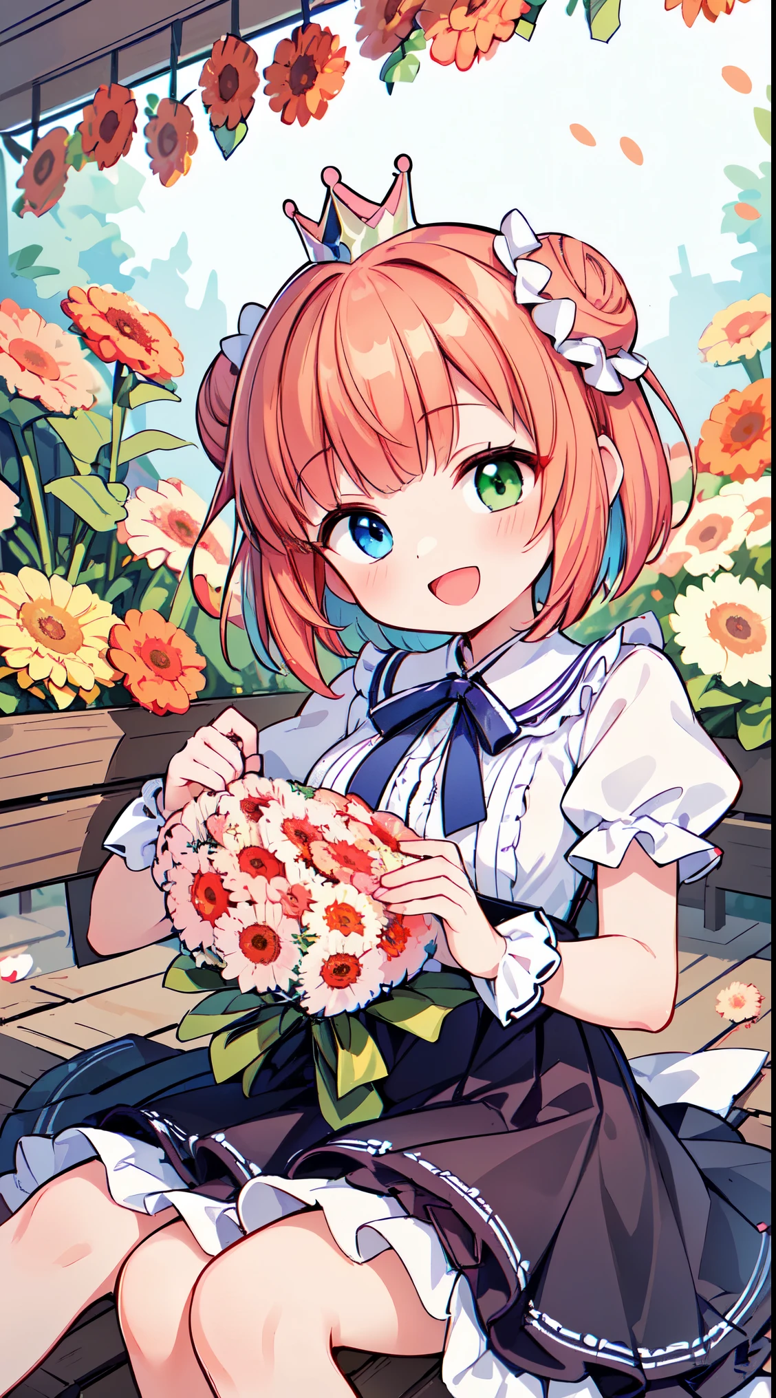 (masterpiece, top quality, best quality, official art, beautiful and aesthetic:1.2),ultra-detailed,intricate details,amazing illustration,award-winning art,atmospheric,
BREAK, 1 beautiful girl, (cute:1.5), (Little: 0.8), (cute: 1.5), (upon: 0.5), ( girl), break(redhead, short hair,two bun hair:1.65),(heterochromia,blue eyes,green eyes, eye highlights,first ultrafine star:1.45) Star eyes silhouette thick eyelashes, naked boobs double eyelids:1.2),(white skin),break,transparent skin,beautiful skin, ,(highest quality faces),(The most brilliant eyes),(best smiling face,:D:1.45),
BREAK (white and pink theme:1.5), (white and pink Classical lolita fashion:1.5),(white and pink Princess dress adorned with a plethora of fresh gerbera (in various vibrant colors:1.2):1.5), (voluminous frills:1.3), (Basque waist:1.3), ((crinoline, long multilayer-voluminous ruffle skirt) adorned with a plethora of fresh gerbera (in various vibrant colors:1.2):1.5), (intricate floral lace embroidery:1.6), (Princess dress and ruffle skirt adorned with a plethora of fresh gerbera (in various vibrant colors:1.2):2.0),(white pink heels adorned with fresh gerbera flowers in various colors:1.2),(holding a bouquet of brightly colored flowers:1.1),
BREAK (background of beautiful detailed Bench under the proof in the park at noon:1.3), (lying on lap:1.9),(knees together feet apart) 1.35),
BREAK,wakame,wakame,wakame,(Cowboy Shot:1.4),
BREAK,(Blurry background:1.3),(absurderes, hight resolution, Super Detail Art),cel shading,Clear Color, Lonely optical effect, Beautiful pictures, Bright glow, mystic atmosphere,(Close-up of girl:1.1), Mystical light particle effect,manga influence, clean line drawings,