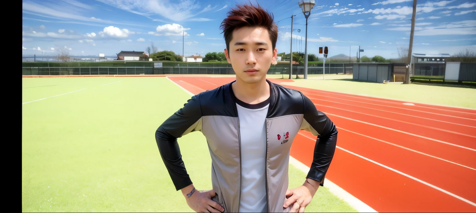 Japanese man, spikey red brown hair