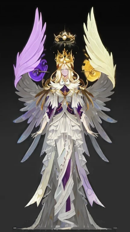 a woman with wings and a crown on her head, anjo majestoso de corpo inteiro, clothed in ethereal armor, Serafim, female lord of change, arte conceitual de fantasia espiritual, divindade de cabelos brancos, anjo feminino alto, O Deus Atena, foto de deusa extremamente detalhada, Arte detalhada de 8k hd keqing  Obra-prima Deusa da Tristeza superdetalhado.