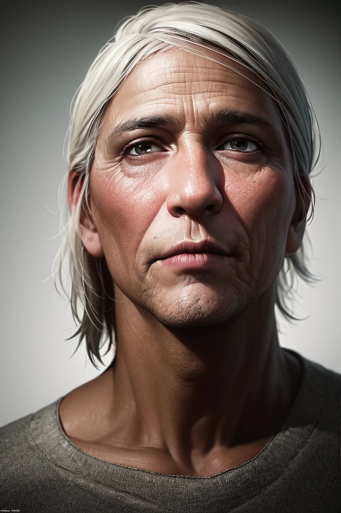 (best quality,4k,8k,highres,masterpiece:1.2),ultra-detailed,(realistic,photorealistic,photo-realistic:1.37),portrait,dark background,white-haired man in, preto e branco