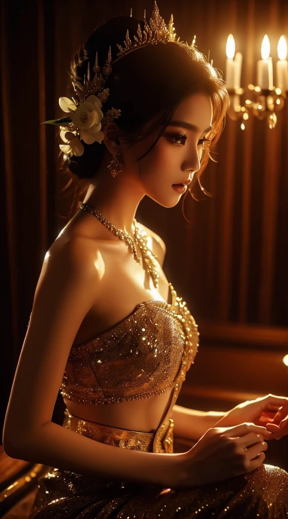 (masterpiece、top-quality、detaile、hight resolution、extremely delicate and beautiful:1.3)、 beautifuly detailed skin, intriciate detail, The ultra-detailliert, Cinematic lighting,Beautuful Thai Women 、Thai dress、Thai palace