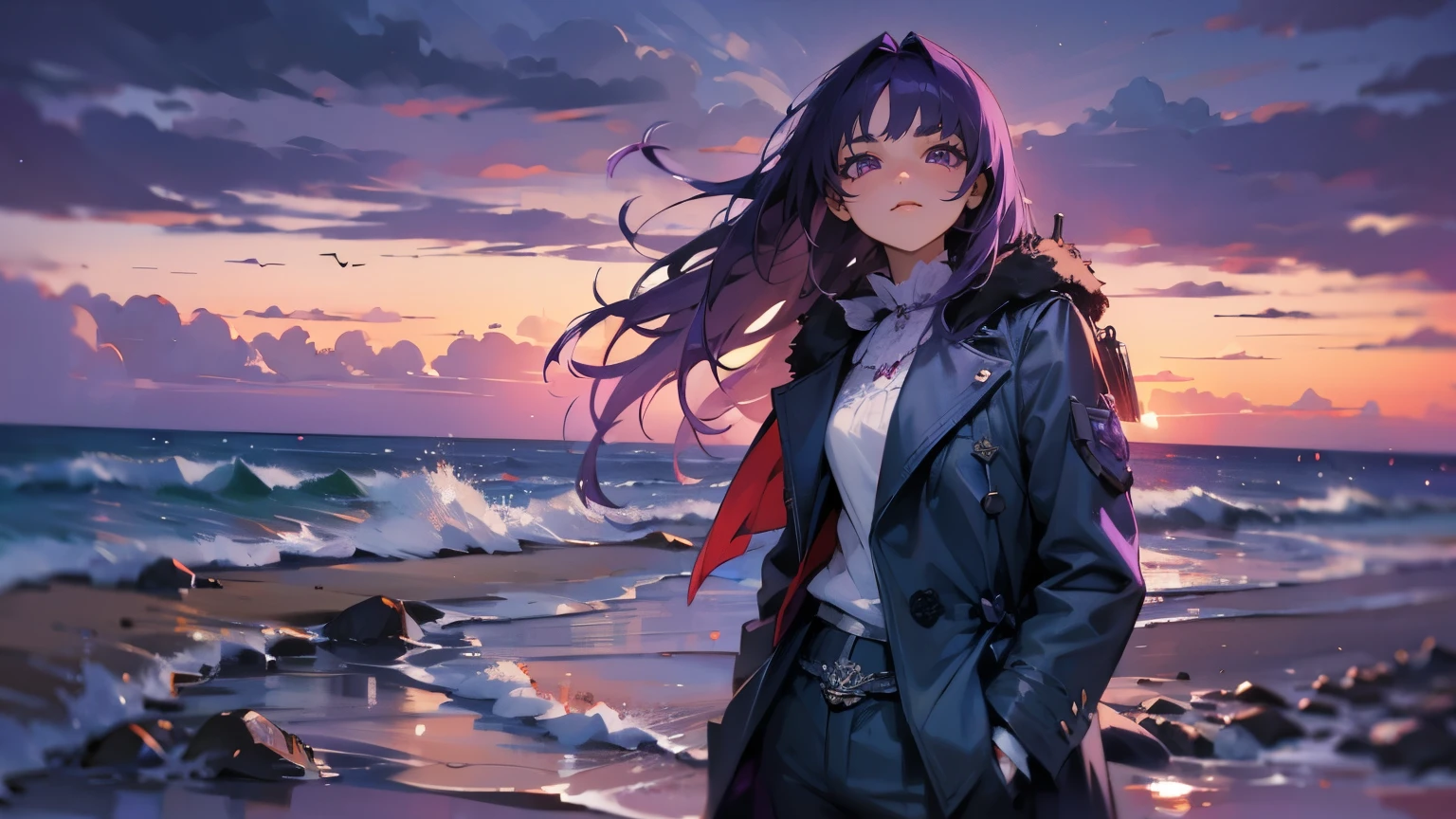 delicate face,purple eyes,purple hair