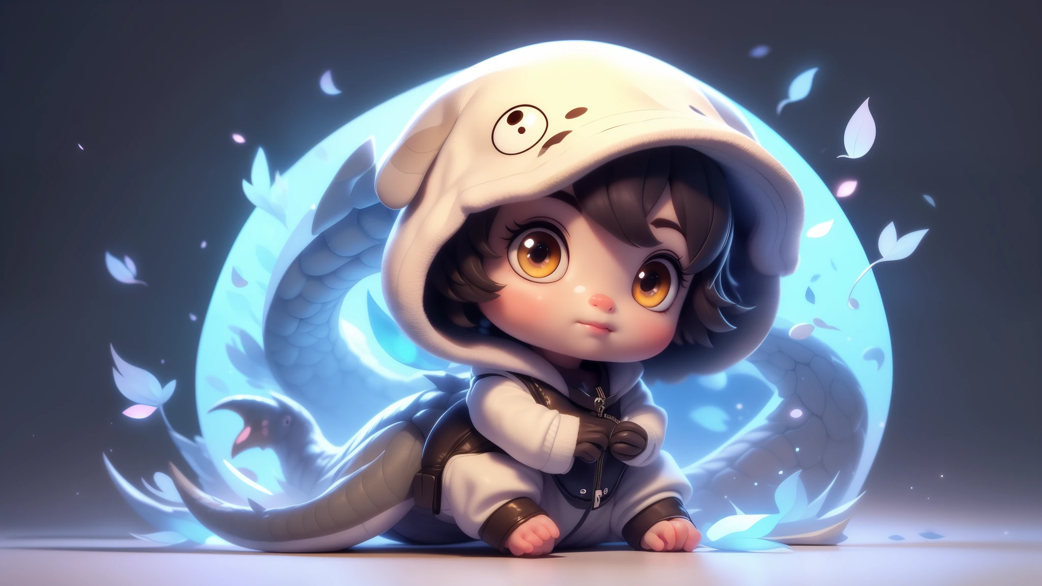 fully body photo,cute dragon,Small and cute, Wearing a black and white mech,Big cute eyes,dreamy glow,Ren,White background,globalillumination,Ray traching,hdr,The rendering not realistic,reasonable design,high detal,tmasterpiece,Best quality at best,hyper HD,cinmatic lighting),Translucent ethereal aliens