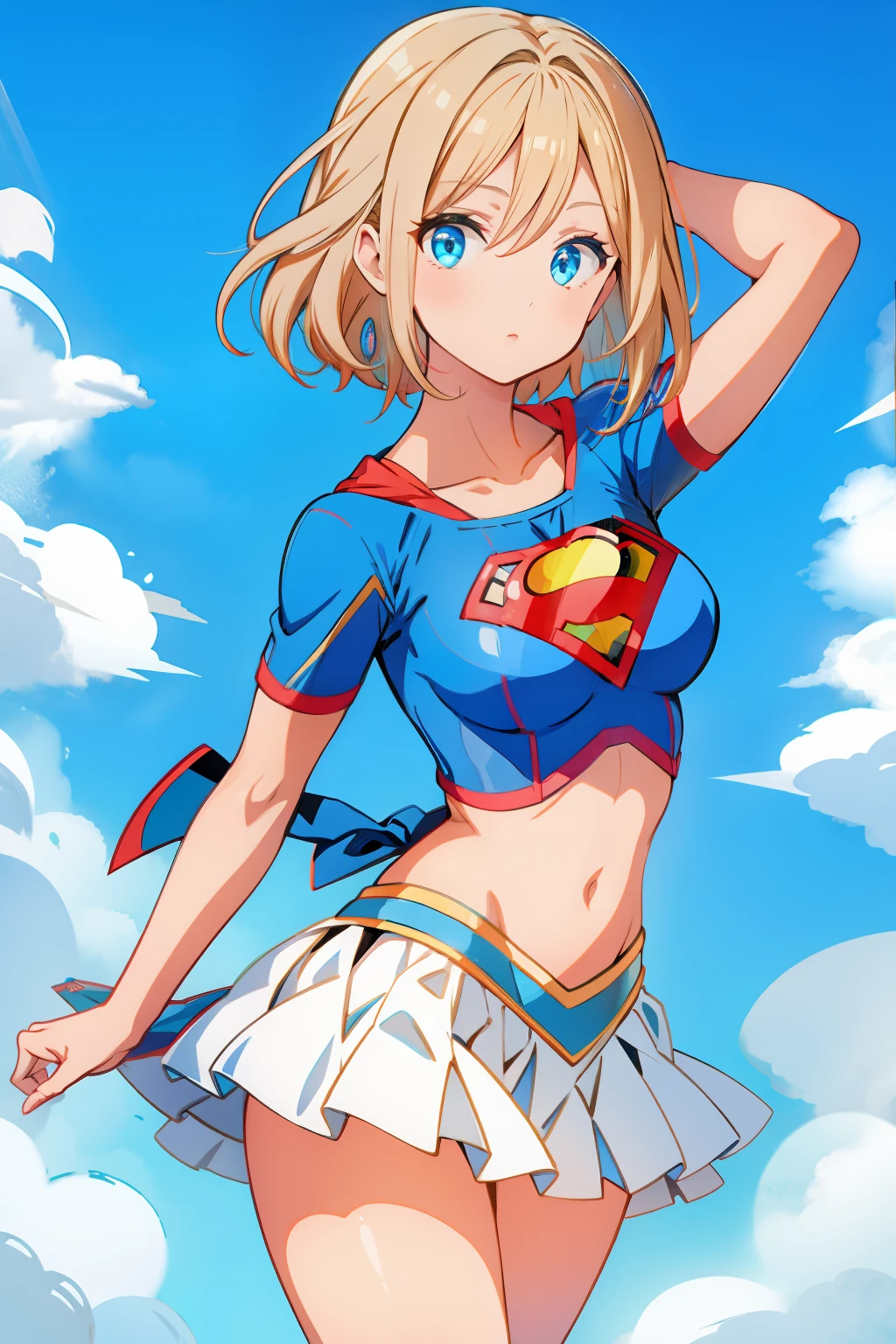 (obra de arte, melhor qualidade), uma menina de cabelos loiros e olhos azuis, Supergirl