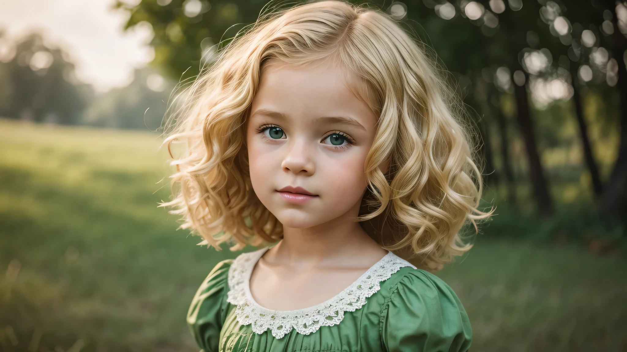  blonde curly hair vintage, background green, ultra realistic, 8k