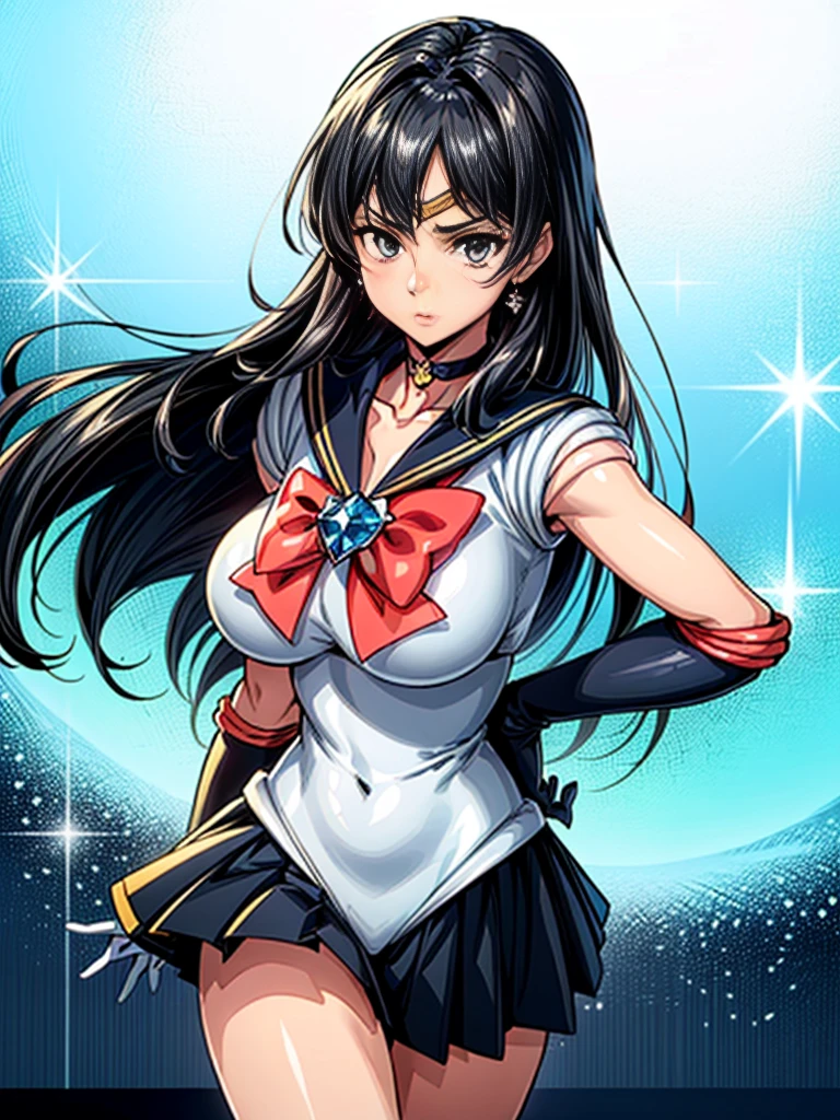 (((Sailor Pluto:1.6)))、smile, View your viewers, (((Sailor Warrior Uniforms:1.8))), skirt, gloves、((8K)), ((32k)), ((Highest quality)), ((masterpiece)), ((超High resolution)), ((Tmasterpiece)), (((head shot:1.6)))、((8K)), ((32k)), ((Highest quality)), ((masterpiece)), ((超High resolution)), Fine skin、Expose your shoulders、魅惑的なsmile、Brown Hair, Brown eyes, Long and high ponytail, hair band, 1 person、Age 25, Japanese Mature, beautiful指, beautiful長い脚, beautiful体, beautiful鼻, beautifulキャラクターデザイン, Perfect Eyes, Perfect Face, jewelry, See through, smile、hair ornaments, king of fighters、 (Tabletop, Highest qualityの, Highest quality, beautifully、beautiful: 1.2), Very detailed, More detailed,適切な体のProfessionalポーション,Tabletop,Ultra-high quality output images,High resolution,Intricate details,Very delicate and beautiful hair,Realistic photos,dream-like,Professionalの照明,Realistic Shadows,Focus Only, (Big Breasts:1.2,) , フローティングskirtFine skinの質感, High quality fabric, High quality metallic texture、((Beautiful and dense face))、RAW Photos、Professional, Ultra-fine painting, ((alone)), beautiful胸、Highest quality, Very detailed, Very detailed詳細, Finer details, so beautiful,(Five Fingers, Four fingers and thumb),Concept Art, Anime fantasy artwork, Detailed fantasy art,8KHigh resolution, Detailed Art, 8 Slim legs, Defined, Defined fingers
