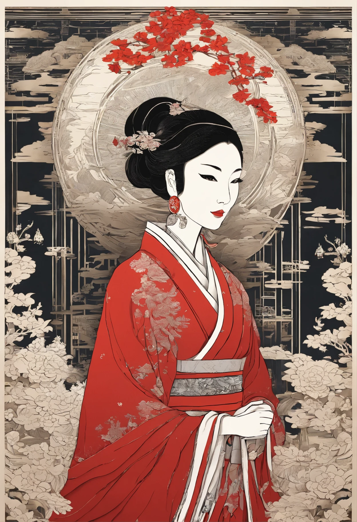 masterpiece, Chien Se woman wearing red hanfu., beautiful рендеринг сказки, In art style, картина beautiful, beautiful, like the moon, very intricate masterpiece, painted metal, beautiful intricate masterpiece, several layers, mysterious, Ancient China