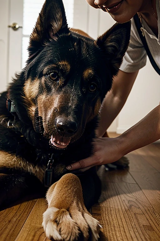Generate an emotional and heartwarming visual representation of Buddy a German Shepard, the first guide dog, assisting a visually impaired person