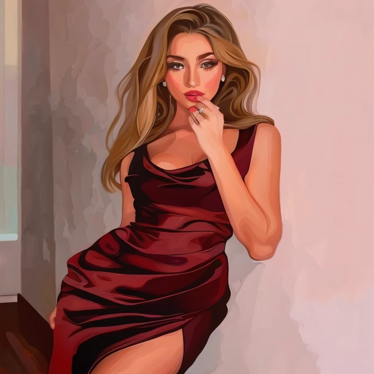 pintura de uma mulher de vestido posando para uma foto, arte digital de um elegante, no estilo da pintura digital, pintura digital sensual, totalmente vestido. pintura de sexy, in digital illustration style, garota usa um vestido vermelho, in oil painting style, usando um vestido elegante, mulher jovem em um vestido, elegante pintura digital