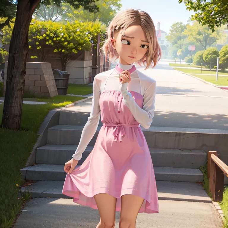 Wearing a pink summer dress