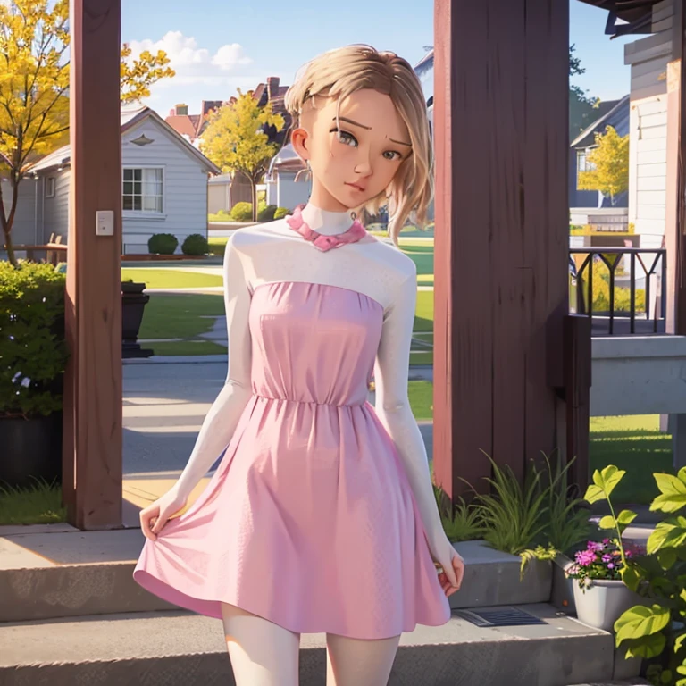 Wearing a pink summer dress