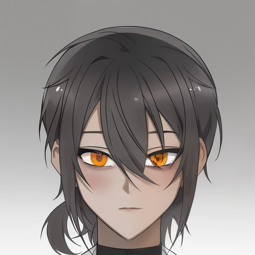 An anime character with orange eyes and black hair wearing a white jacket, young anime man, Animation Moe Artstyle, Portrait Kamoe Yandere Grimdark, male anime character, inspired by Okumura Masanobu, also, gapmoe yandere, male anime style, anime handsome man