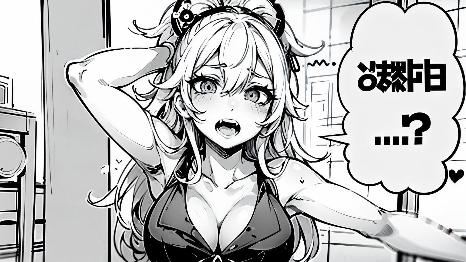 garota de anime em um vestido preto segurando uma placa com uma placa na frente dela, black and white manga panel, lineart preto grosso, ela tem um rosto fofo e expressivo, black and white manga style, close de estilo de gesto pesado, black and white manga page, Naughty Expression, detailed manga style, sorriso sensual, Junko Enoshima, manga panels