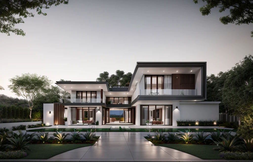 (super detailed) realistic photo of villa, outdoor,exterior design, best render, 24mm, f1.8, light, wide angle
