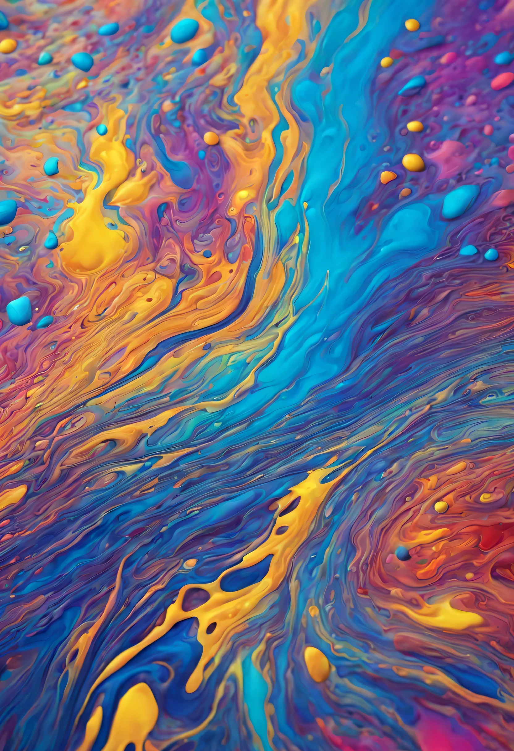 A beautiful and psychedelic, multi-colored liquided flashy paint, very textured and beautiful splashed 