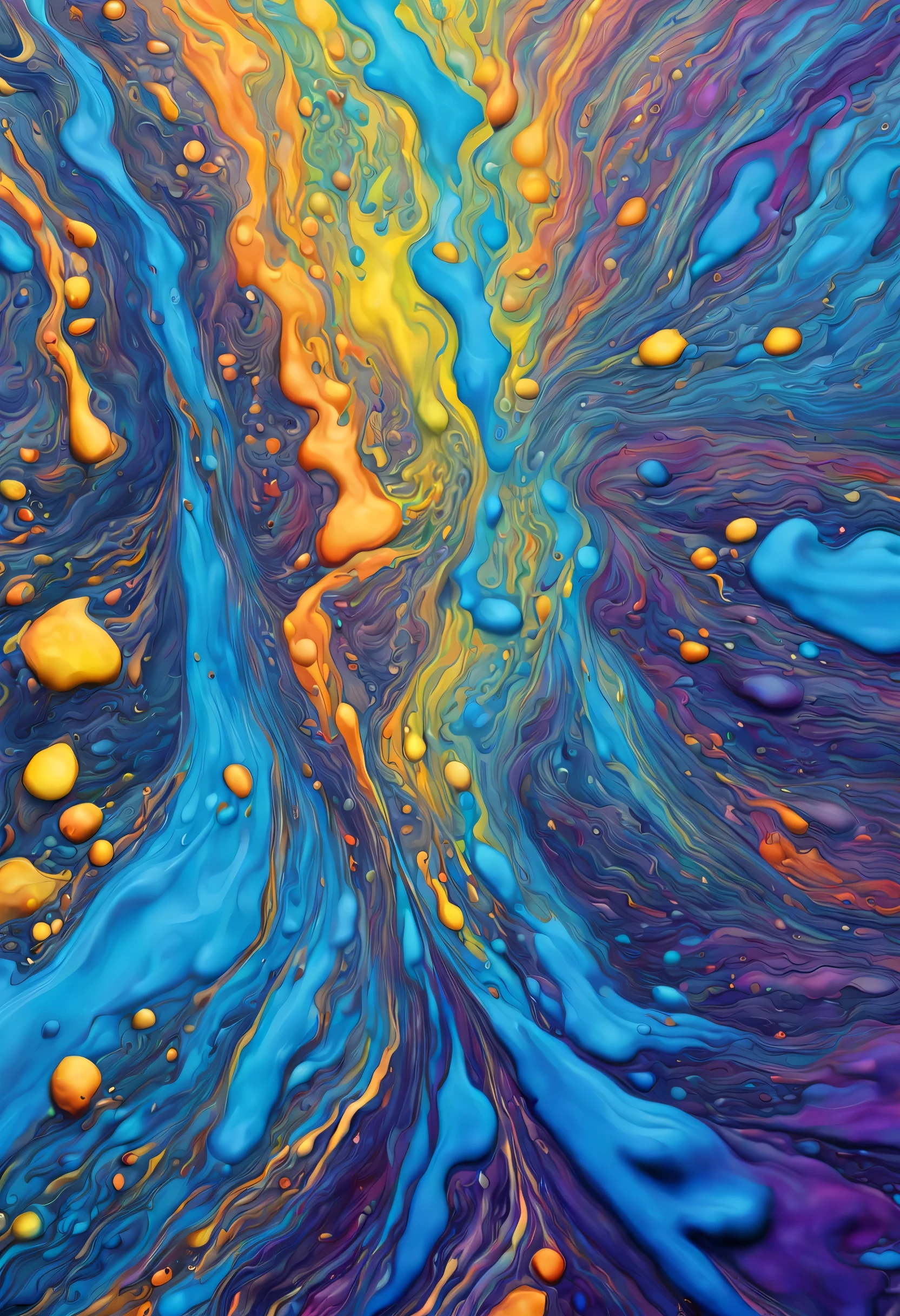 A beautiful and psychedelic, multi-colored liquided flashy paint, very textured and beautiful splashed 