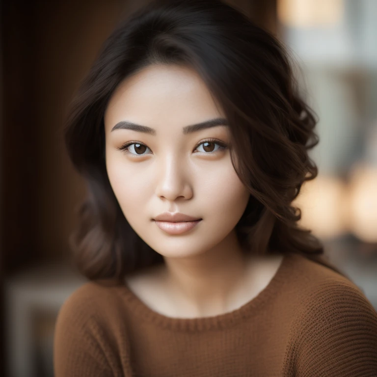 arafed woman with a brown sweater and a brown sweater, beautiful asian woman, beautiful young asian woman, asian beautiful face, gorgeous young korean woman, south east asian with round face, beautiful asian girl, beautiful young korean woman, photo of a beautiful woman, portrait of a beautiful model, beautiful young woman, soft portrait shot 8 k, 60mm portrait