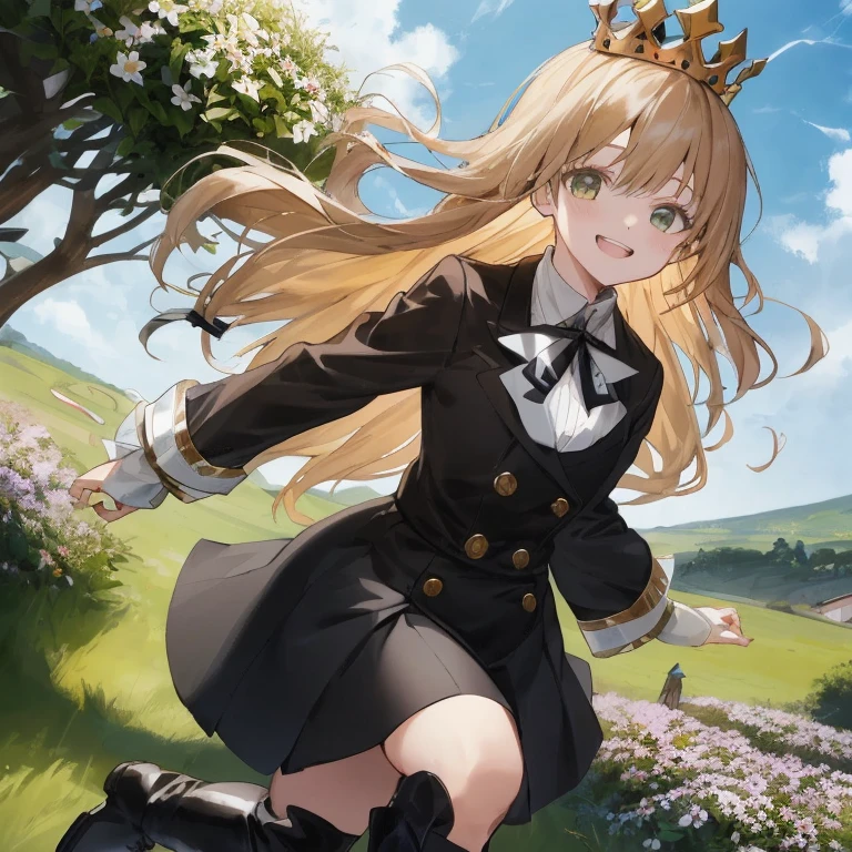 A woman running in a black dress and wearing a crown, small details. girls frontline, from girls frontline, girls frontline style, girls frontline cg, marisa kirisame, girls frontline, girls frontline universe, kirisame marisa, Inspired by Lee Chevalier, rorish, Kushart Krenz Key Art Feminine, violet evergarden, Google on pixiv artstation