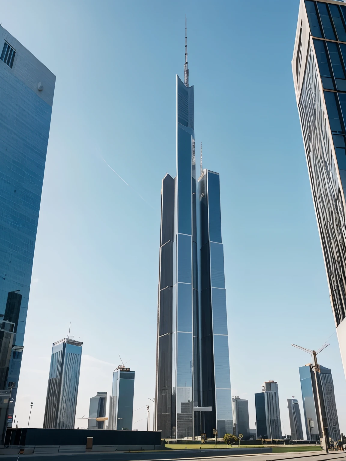 One tower, single, tall, modern future, ground view, no one, tower fogus, high details, daytime