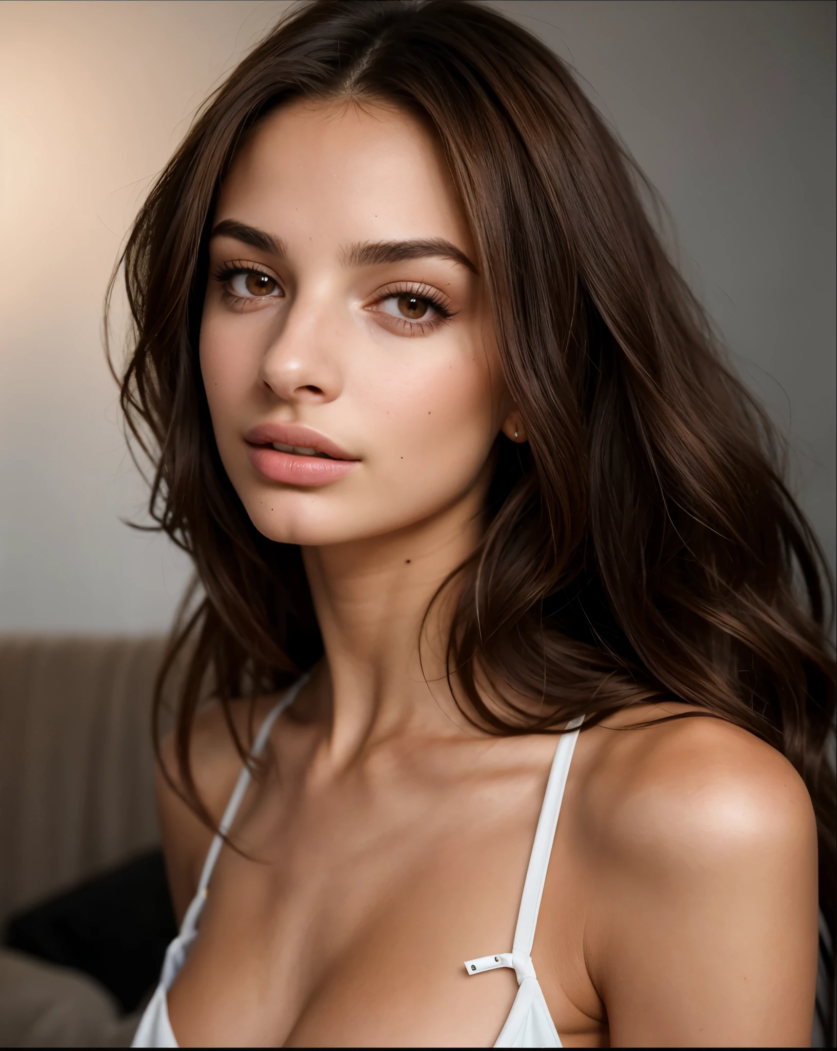 mulher arafed com longos cabelos escuros e um top branco, 18 anos de idade, portrait Emily Ratajkowski, rosto muito bonito, retrato de demi rose, modelo muito lindo, clear retrato de demi rose, flawless face, Rosto Extremamente Lindo, linda garota modelo, retrato de meia rosa, rosto lindo, linda jovem modelo, Emily Ratajkowski, Retrato de Sophie Mudd