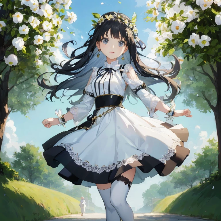 wood々Anime girl in a white dress walking on the road against the background of, loli in a dress, hestia, Cute anime wife in a nice dress, anime moe art style, official artwork, Cute girl anime visual, Google on pixiv artstation, high detailed official artwork, anime style 4k, official art, Smooth anime CG art