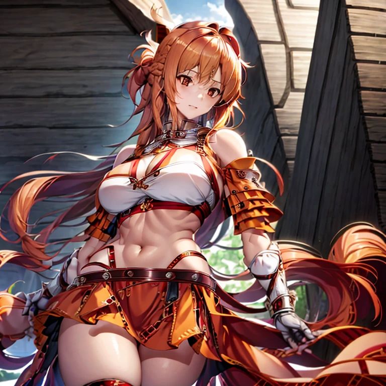 1girll,fur armour,Viking warrior, fur,Wolf ears, Extremely detailed,Reddish-orange hair,Braid,view the viewer(Masterpiece, Best quality:1.2)