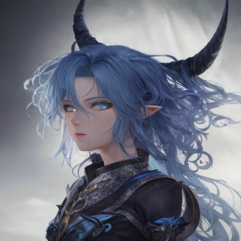 Close-up of a person with blue hair and horns, blue tiefling, horned, highly detailed fantasy characters, 4k detailed fantasy, fantasy style anime, 8K portrait rendering, 2. 5d cgi anime fantasy artwork, realistic fantasy rendering, Lush corners for girls design, realistic 3d animation, 8K high quality detailed art