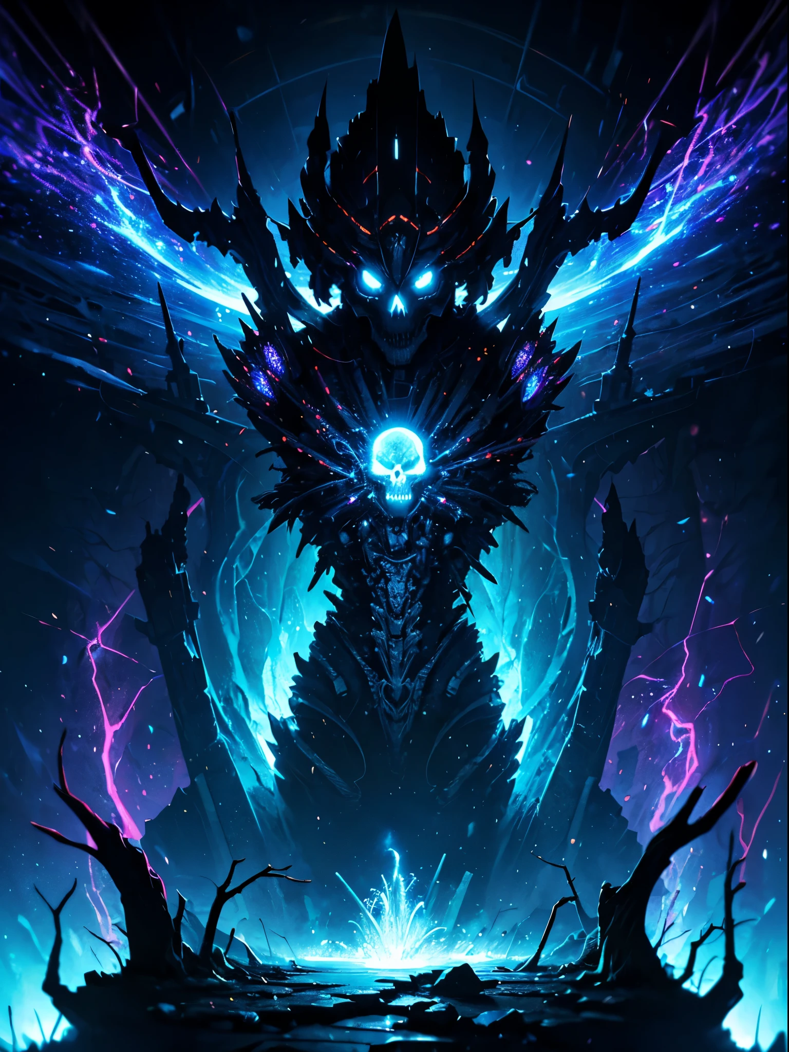 (Best picture quality, 4K, 8K, High resolution, Masterpiece: 1.2), ultra detailed, realistic: 1.37, a close-up of the head of a metal skull, an altar composed of abstract twisted roots pulling a very large (mysterious skull made of metal), glowing eyes, a spooky waterfall above the skull, (rainbow, rainbow around the skull), full of energy, circular composition illustrates the effects of various structural forces, alone, (steampunk decorative elements, gear, and other elements). Pointers, chainantastic decorative combinations,