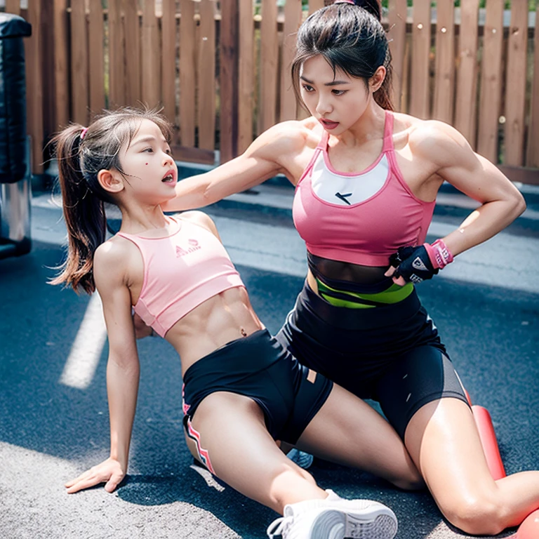 Fitness queen with abs gets spanked by girl,Expression of pain