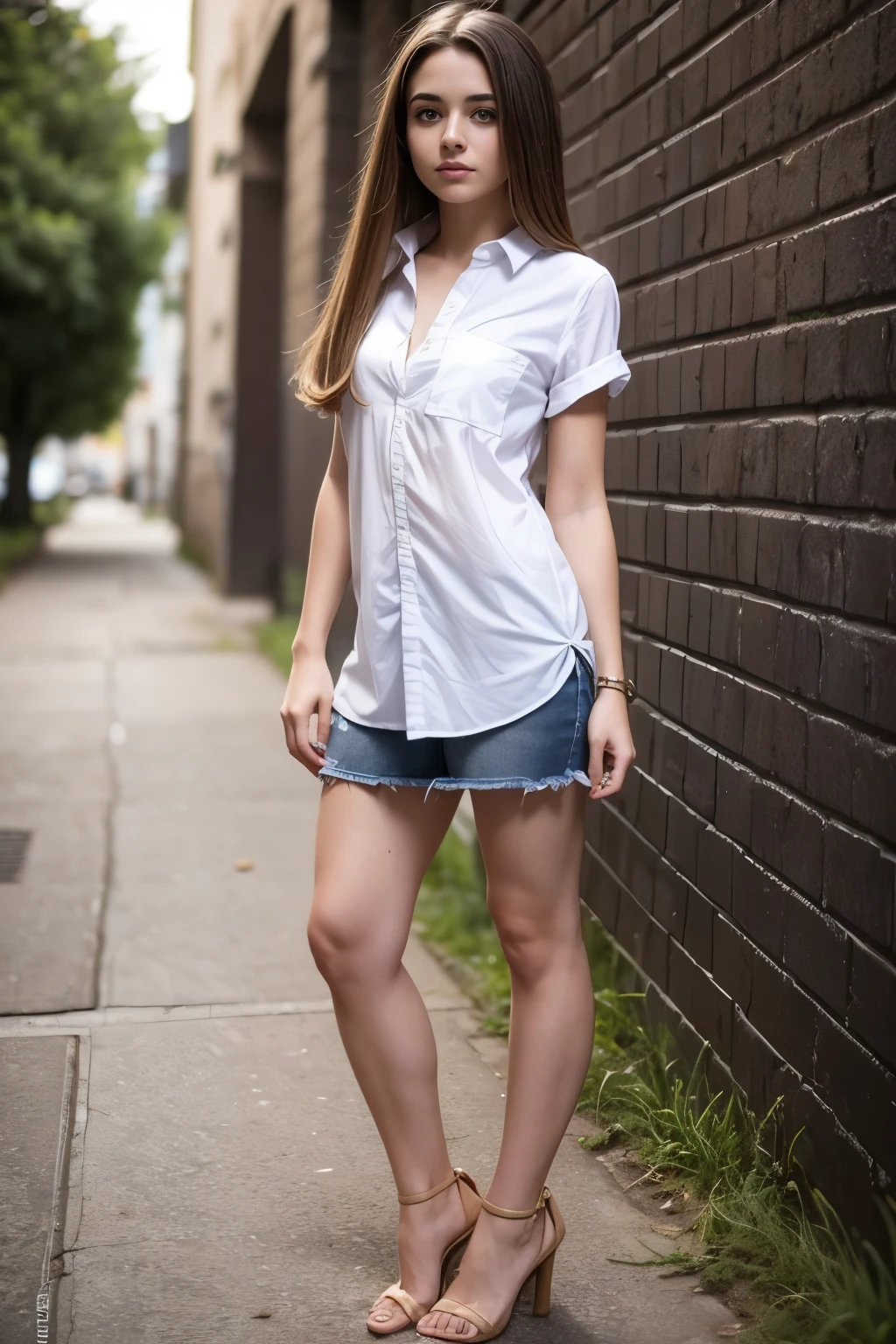 Foto de una joven muy hermosa, 1girl with shirt photo full body 20 year old loose hair with dress