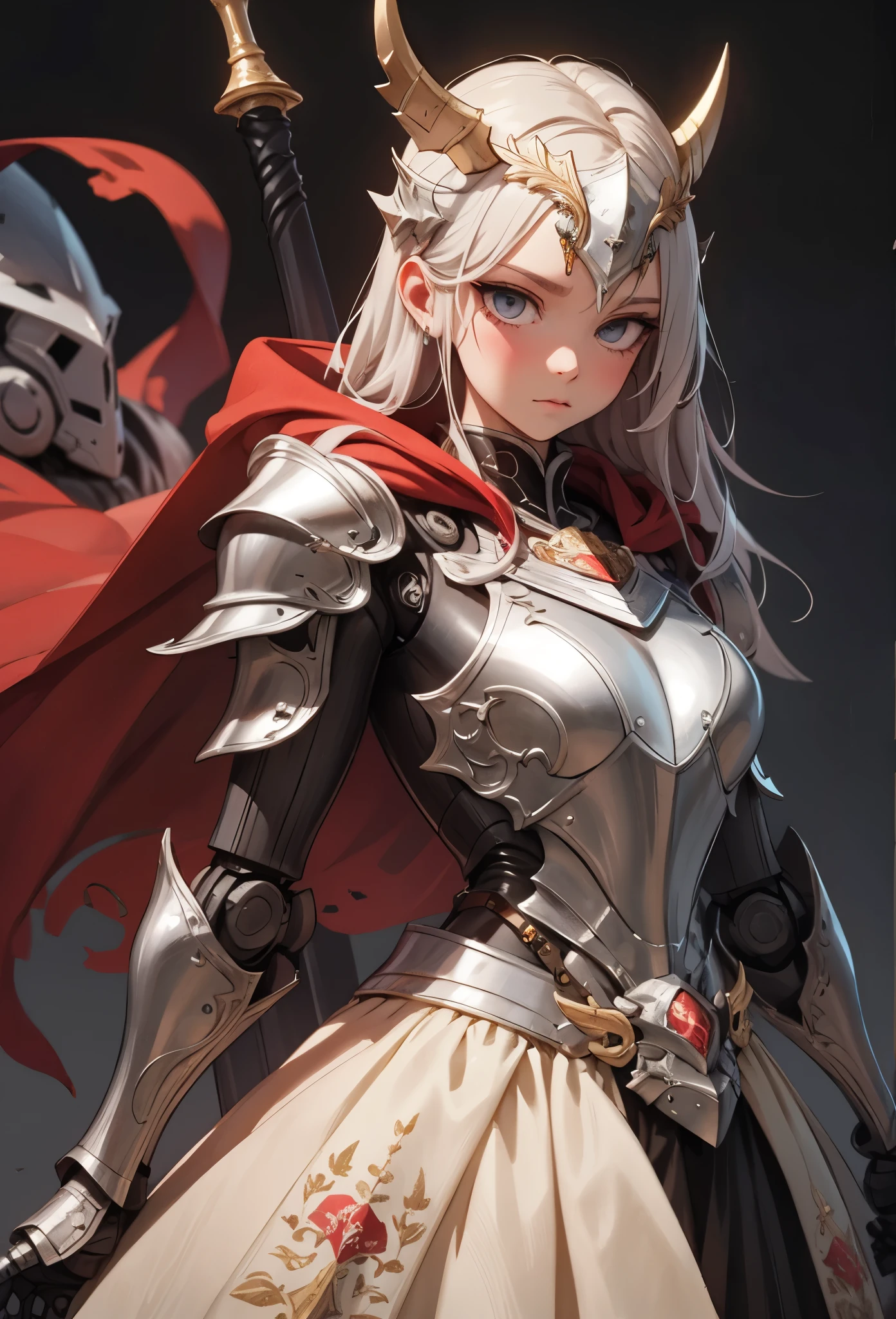 (detailed illustrations,Very detailed and precise drawing,Delicate drawn lines with tempo,Realistic texture expression),[color traced main line],(Fantasy World Battlefield Background [burning castle]),((ROBOT GIRL) (red knight [[corinthian helmet]streamline][muscular])[WEAPON MACHINE[Princess Knight][[METALFACE[lenticular iris]]]]),[red dragon armor[scale]][[luxurious embroidered cloak]],[red dragon pattern],[use a sword as a weapon],[[Mobile Weapon Gigant Size][science fiction mechanical]],((gorgeous shiny armor)),(intricate and beautiful decoration [Dense detail]),[transparency],(Precisely drawn face)[完璧な目のdetailed(Beautifully detailed iris)[eyes like jewels]],[long and beautiful eyelashes],[precisely drawn hair [美しく艷やかな髪のdetailed]],(完璧な手のdetailed [Beautiful fingers with no damage [beautiful nails]]),(perfect anatomy(perfectly balanced proportions))[[full body portrait]],[ideal color coordination(Accurate simulation of light and material interactions)],([Precision Detail](detailed,High definition)),[Visual art that tells a story].