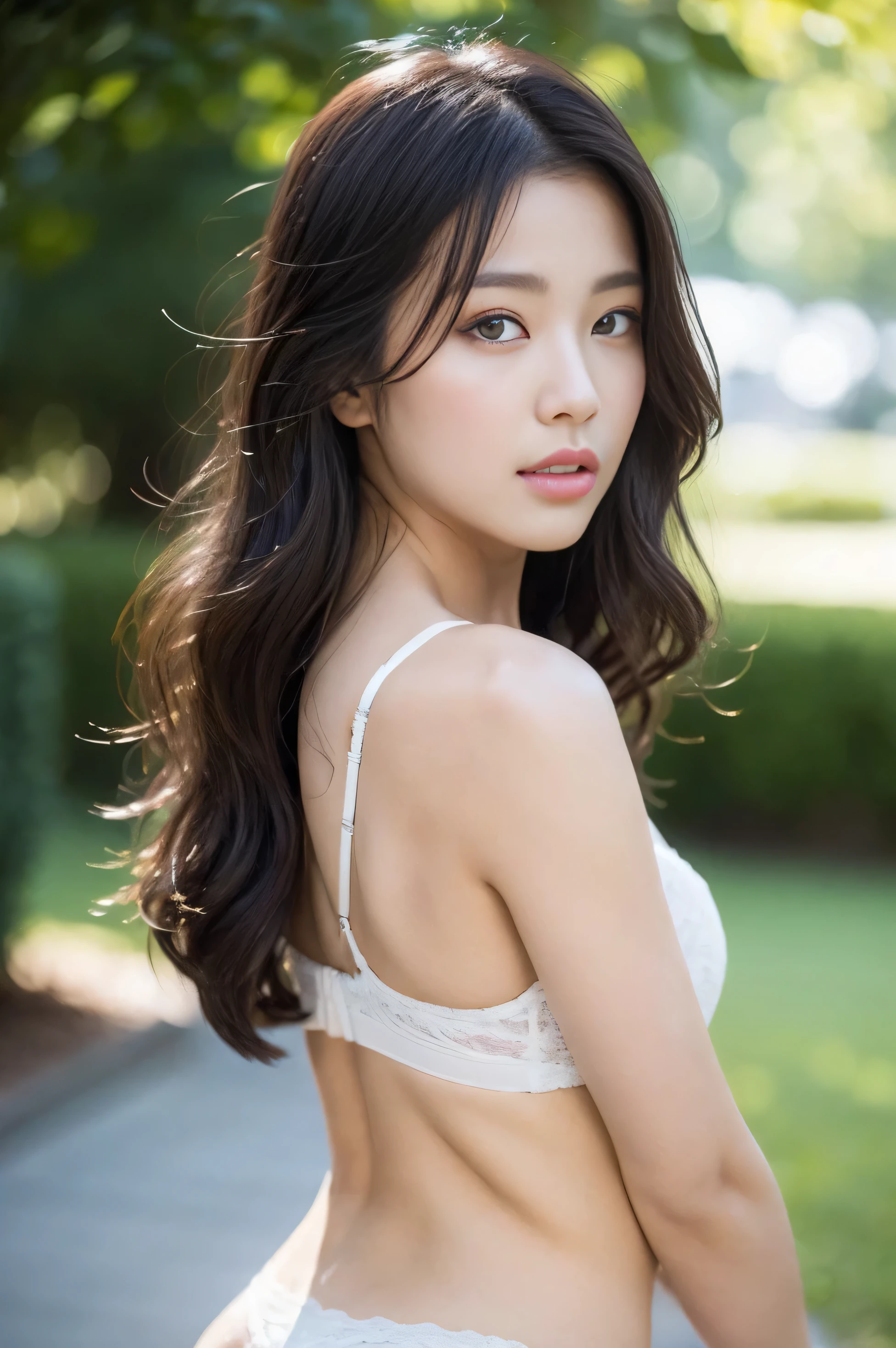 woman、white drool coming out of the mouth、Long hair, outdoor, fair skin, messy hair, super cute、soft face、black hair、8K resolution、Super realistic、Ultra-fine、 Night of soft body and firm butt、((highest resolution、8K、masterpiece:1.3))、Ultra-fineな顔、Ultra-fineな唇、fine eyes、double eyelid、underwear:1.1、front:1.0