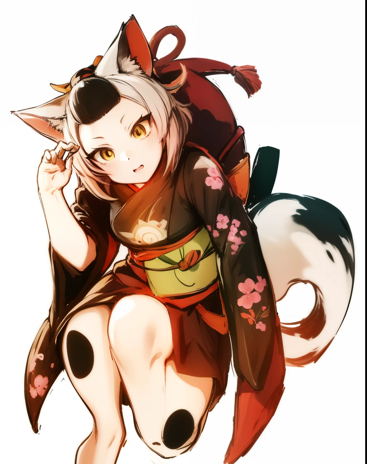 anime cat with a bag on its back, anime cat, anthropomorphic cat ninja, samurai cat, fox, by Maki Shiro, Japanese traditional concept art, there  nothing, anthropomorphic cat, Anime visual of a cute cat, Amaterasu, there  nothingmimi, Anthropomorphic female cat, human cat, Eye, anime catgirl