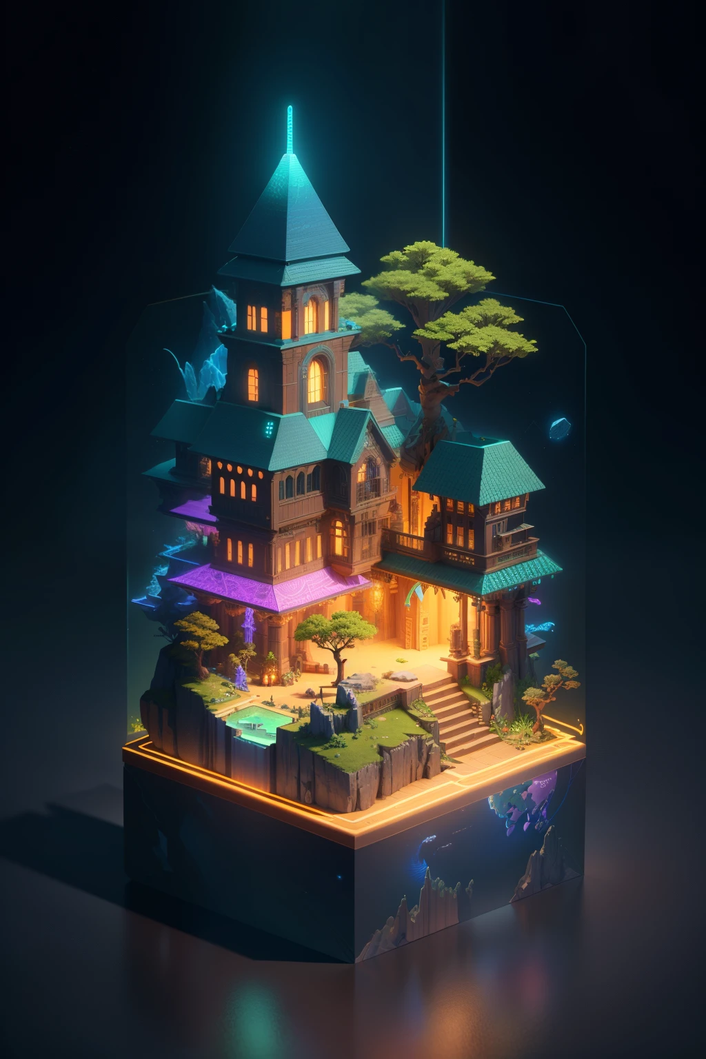 Best Quality, Masterpiece, detailed, smooth shading, neon lighting, ((isometric)) render of the world of biogenesis during the ancient continental period, Intricate Design, elegant, Best Quality, 32k --v 6