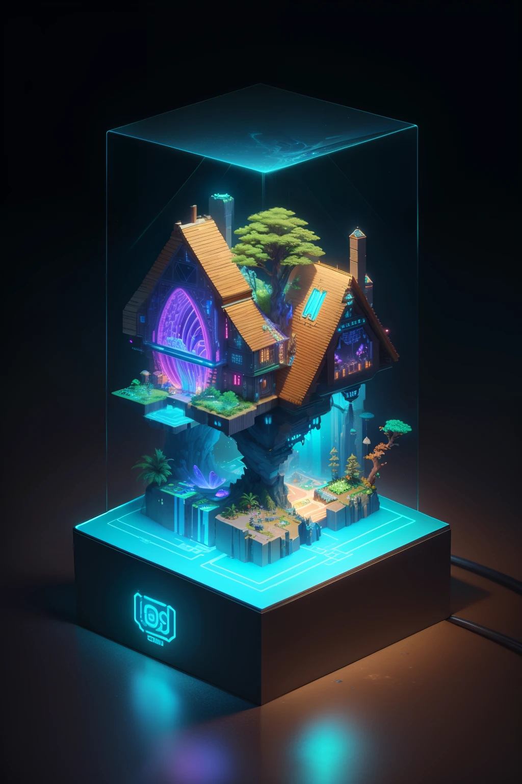Best Quality, Masterpiece, detailed, smooth shading, neon lighting, ((isometric)) render of the world of biogenesis during the ancient continental period, Intricate Design, elegant, Best Quality, 32k --v 6