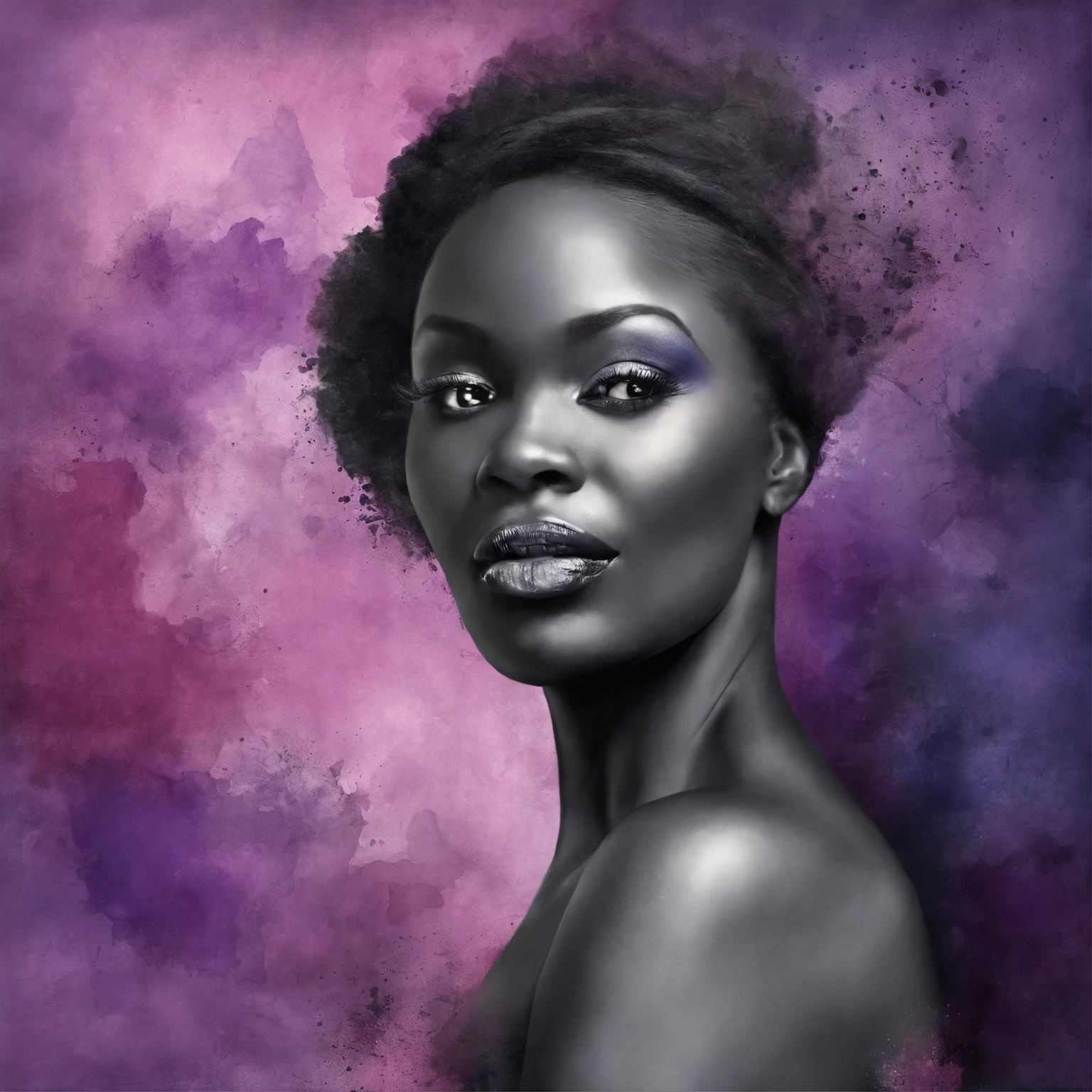 3D-Puzzle , Staring beauty woman , black woman, negro, Explosiver Gefechtskopf, Maschinenteile, die in das Gesicht eingebettet sind, Dramatisches Kunstwerk, Fotomanipulation, Foto-Manipulation, Zerfall,, offizielles Kunstwerk, Unglaublich detailreich, Photoshop-Kunst, Rauscheffekt, Dunkelblau, lilac, pink