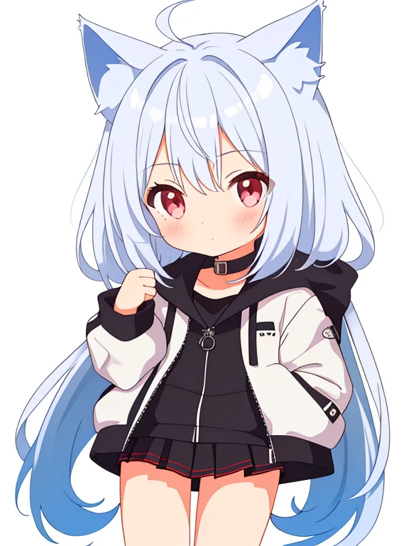 1 girl, cat ears, (chibi: 1.2), girl,(simple background, white background:1.4)