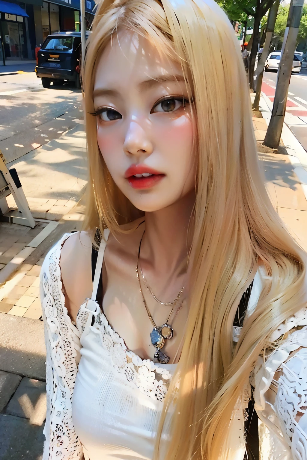 Mujer arafed con cabello largo y rubio y un top blanco, Lalisa Manobal, very very pale blonde hair, muchacha coreana, extremely pale blonde hair, hermosa mujer surcoreana, parque roseanne de blackpink, ulzzang, Lalisa Manoban de Blackpink, peinado de corte hime blanco, hermosa joven coreana, con pelo largo y rubio, hermosa joven coreana Jennie BlackPink