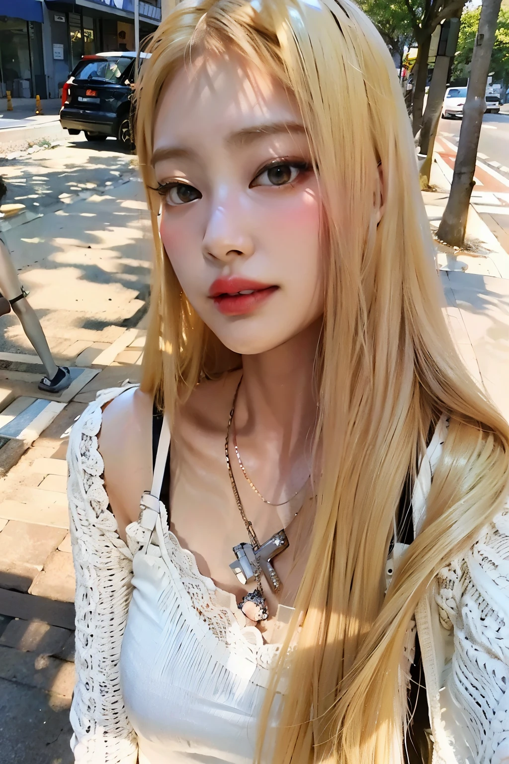 Mujer arafed con cabello largo y rubio y un top blanco, Lalisa Manobal, very very pale blonde hair, muchacha coreana, extremely pale blonde hair, hermosa mujer surcoreana, parque roseanne de blackpink, ulzzang, Lalisa Manoban de Blackpink, peinado de corte hime blanco, hermosa joven coreana, con pelo largo y rubio, hermosa joven coreana Jennie BlackPink