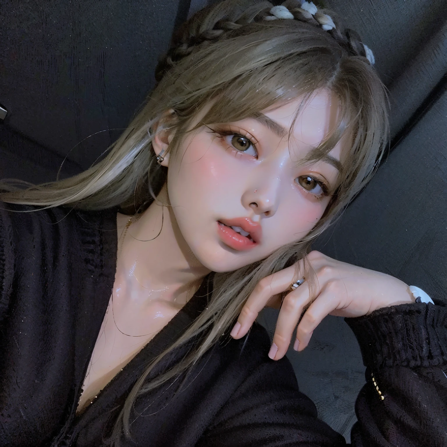 Un primer plano de una mujer con cabello largo y un anillo en el dedo, Lalisa Manobal, Lalisa Manoban de Blackpink, ava max, cl, ulzzang, cruel korean gothic girl, con flequillo, sakimichan, muchacha coreana, parque roseanne de blackpink, pelo largo y blanco y flequillo, con flequillo completo Jennie Blackpink