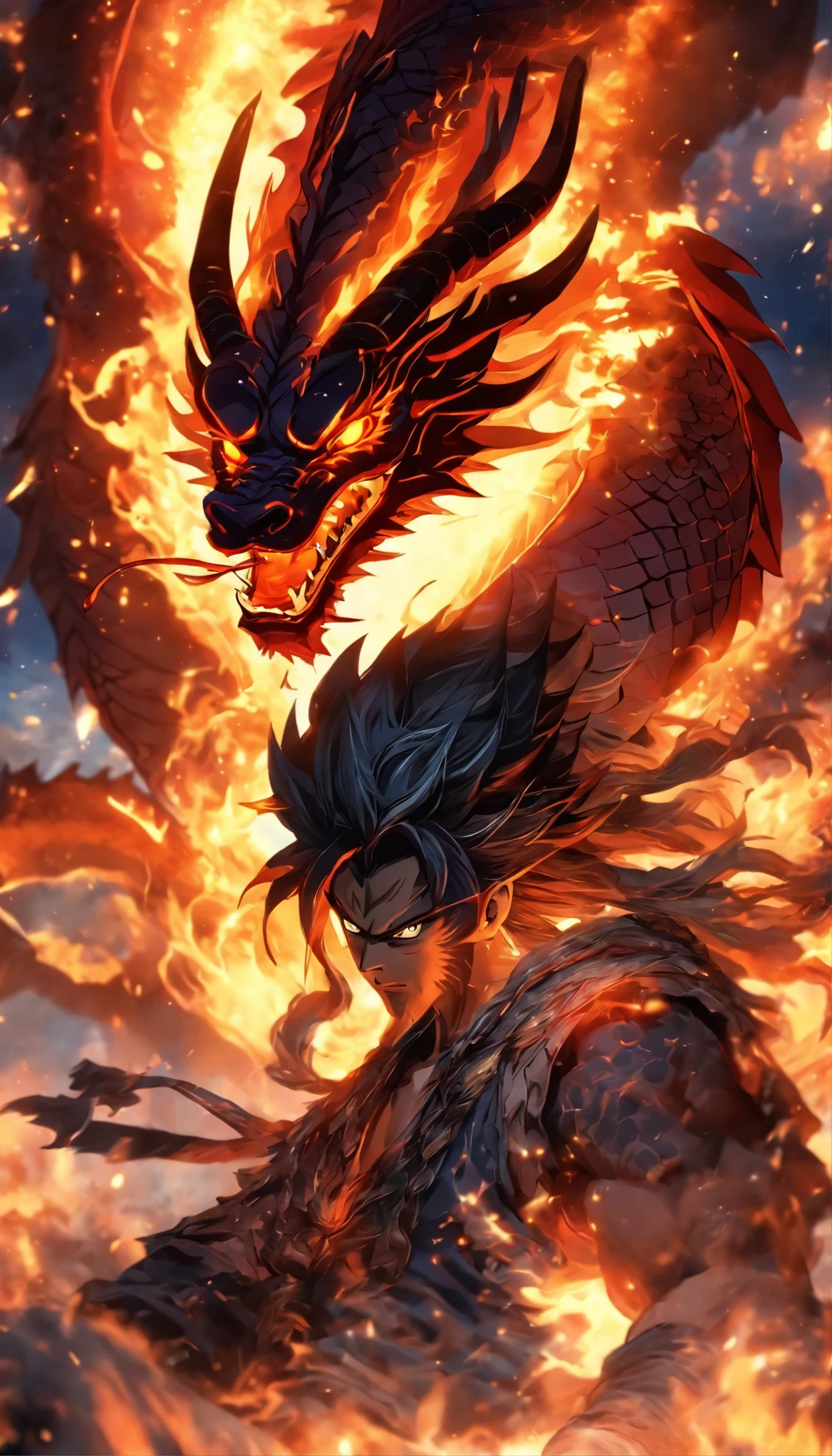 Chinese style，medium shot，dragon，fighter，fighting，Glow effects，Hyper-realistic，Super realistic，Super detailed，Detailed portrayal，Chinese black and white ink style，silver light，Decolorization，Smudge，ink，8K，Super fine，high quality，OC renderer

