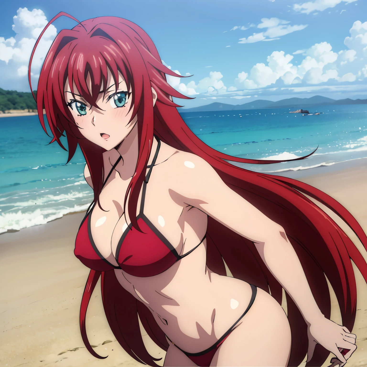 rias gremory, , at beach, , upper body, blushed, 