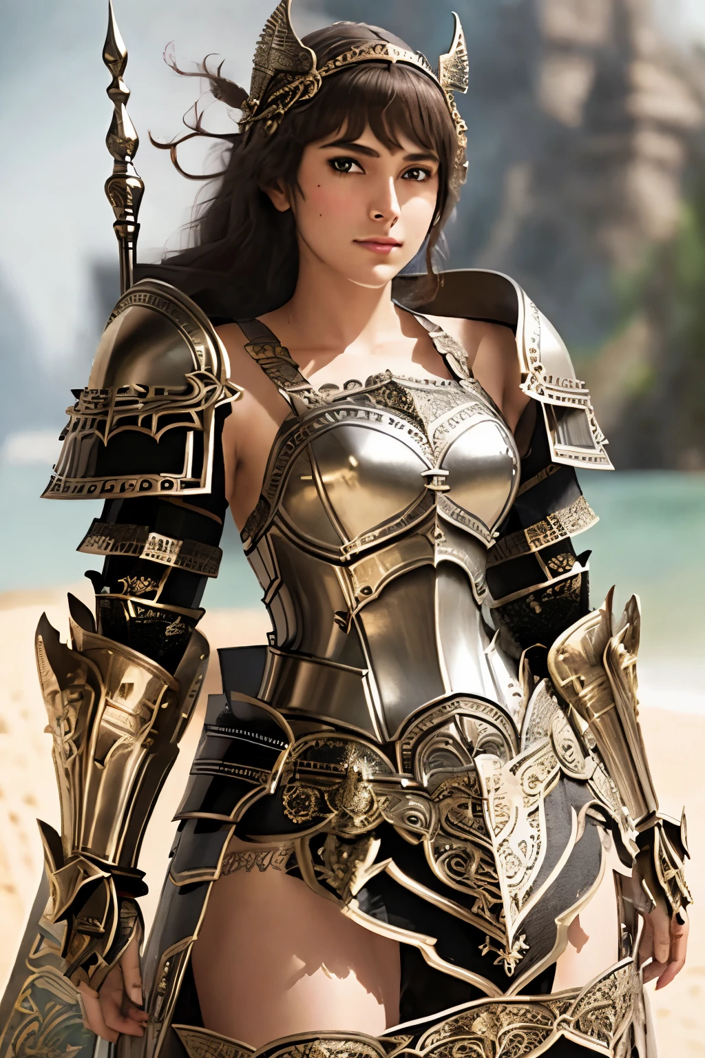 a close up of a woman in armor posing for a picture, stunning armor, beautiful armor, gorgeous female paladin, girl in knight armor, beautiful female knight, of a beautiful female knight, bikini armor female knight, ornate bikini armor, armor girl, wearing fantasy armor, ornate , fantasy armor, very stylish fantasy armor, thick armor, female armor