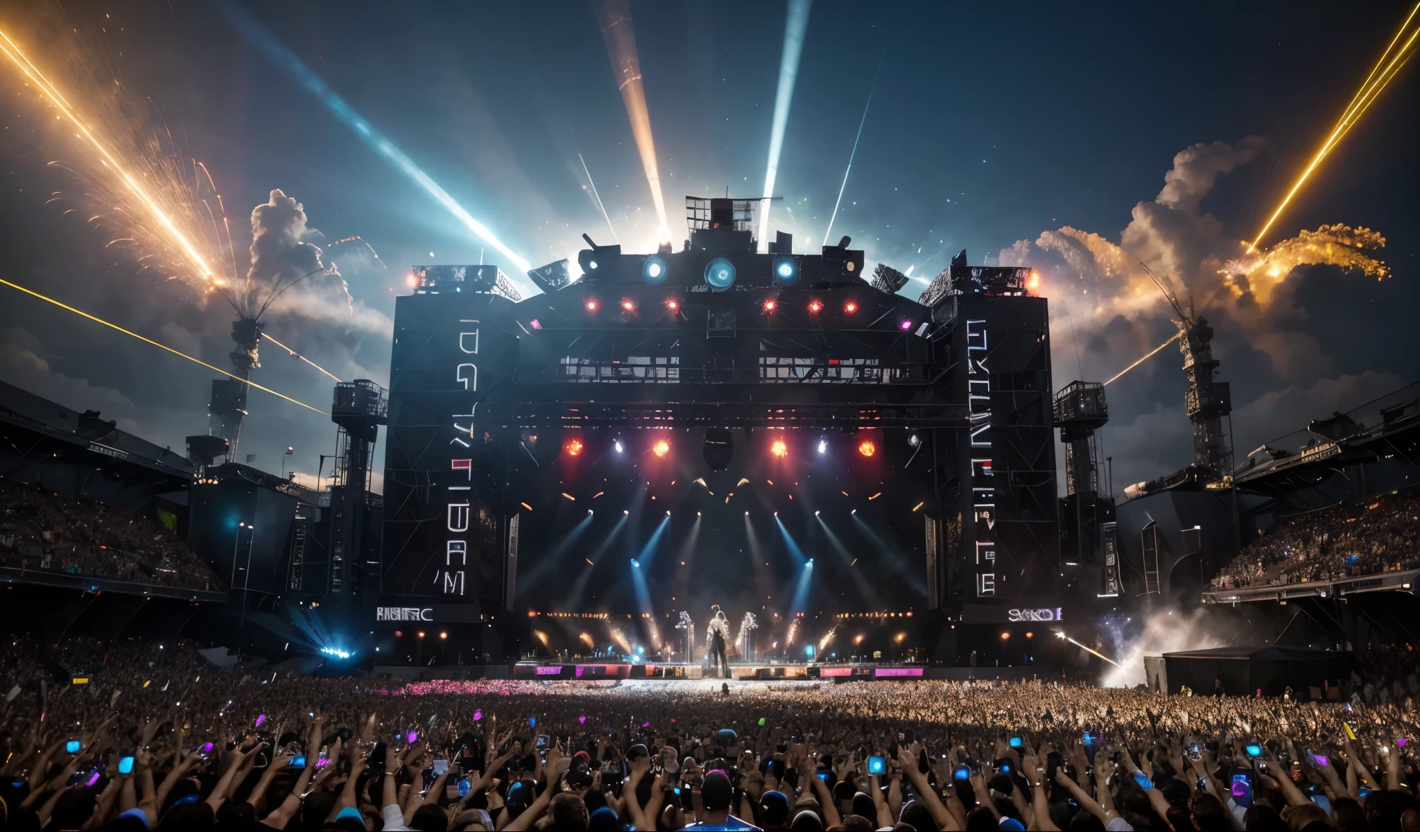 (best quality,48k,ultra-realistic),(electronic music,festival vibes,daytime),(bright shining sun),(crowds of millions of people),(spectacular stages and visuals),(vibrant atmosphere),(futuristic cityscape),(colorful laser lights),(elaborate pyrotechnics),(energetic dance performances),(state-of-the-art sound systems),(modern and edgy fashion),(exquisite detailing of festival-goers),(dynamic and immersive experience),(captivating energy and excitement)