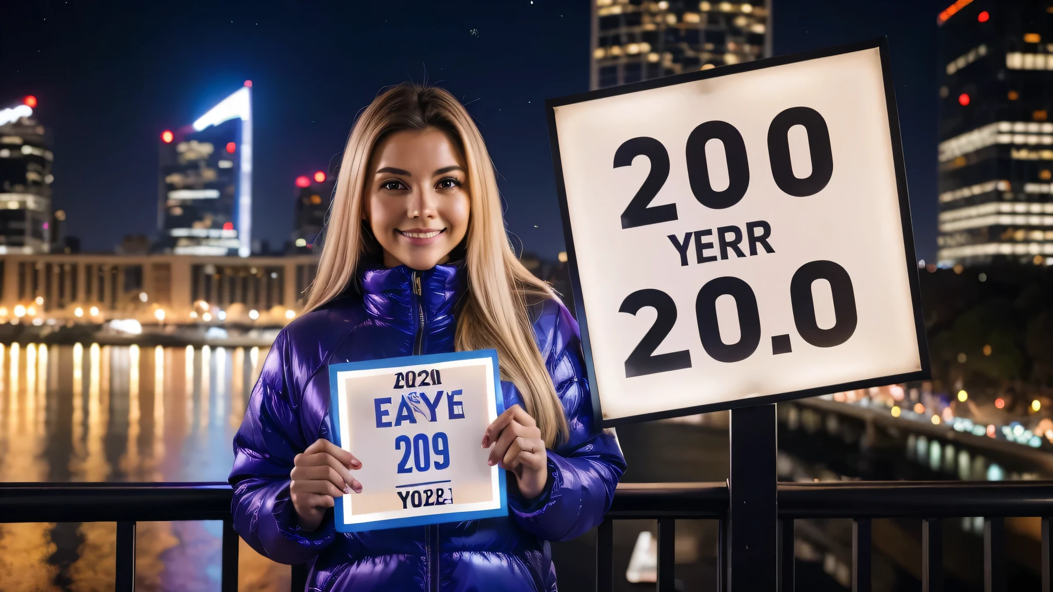 arafed woman holding a lighted sign that says 202, photo from 2022, 2 0 2 4, 2024, year 2447, circa the year 2994, 2 0 2 2 photo, 2049, 2045, 2 4 years old, new years eve