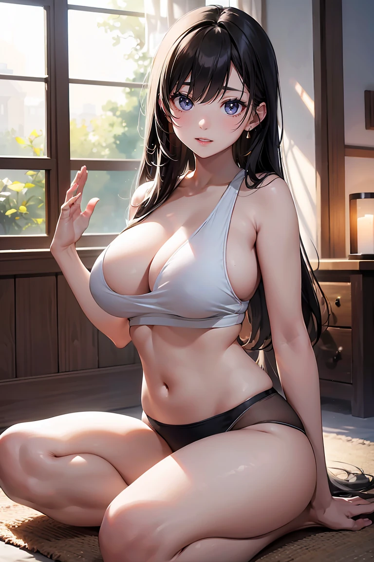 (highest quality,high resolution,(Ultra high fine mesh,4K), (ultra high resolution,8K),muste piece:1.2), (perfect anatomy,anatomically accurate), girl doing yoga, peaceful and calm background, beautiful and fine eyes, flowing long hair, yoga clothes, elegant pose, in nature by candlelight, soft and gentle lighting, (very detailed and beautiful face), professional photography techniques, Bright colors, natural light, (very detailed and beautiful face), (large breasts:1.3), mindfulness meditation, zen atmosphere
