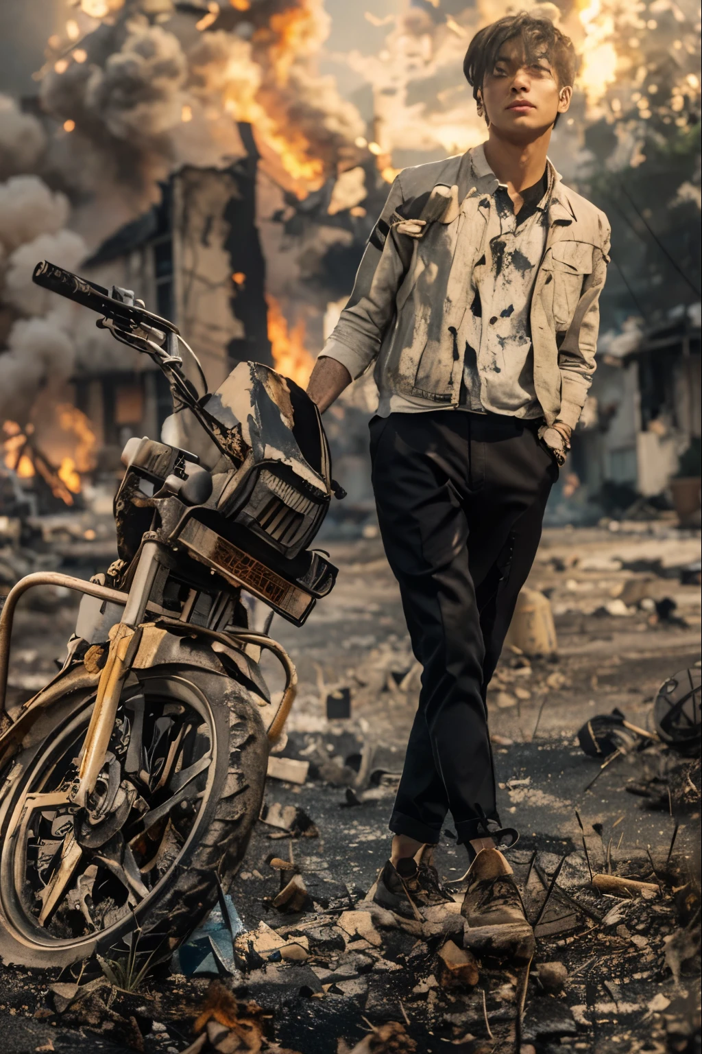 ink wash style,,telephone poles,Cracked buildingattlefiled,Fire on the ground,burning building,the fire,winter day、Rochas、War,karo,cannon fire,(Broken car,Broken pavement),(illustratio:1.0)、Epic composition、Realistic lighting、high definition detail、tmasterpiece、Best quality,(非常详细的 CG 统一 8k 壁纸)
INFO