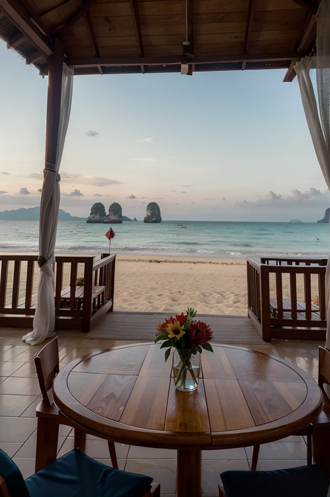 Set dining table for 4 on the beach, krabi thailand