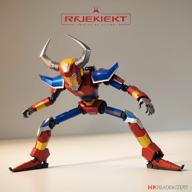 A robot with horns and a helmet, ikonischer Charakter mit hohem Detailreichtum, 3D-Charakterkonzept, Realistischer Roboter, 3D-Modell futuristischer Roboterteufel, Kunst 8 k, Boomer Kuwanger