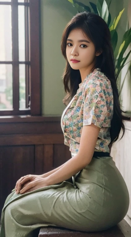 (best quality,4k,8k,highres,masterpiece:1.2),ultra-detailed,(realistic,photorealistic,photo-realistic:1.37),clear lines,light and dark photography,canon photography,crystal clear,detailed eyes and lips,beautiful woman,Burmese dress,traditional dress,slim fit dress,Pretty Buttocks, long Hair, Instagram Pattern Pose, confident, slim girl, big tits:1.2, perfect anatomy, perfect symmetry:1.2, Realistic, realistic face:1.3, perfect face, content, confident, very detailed, and dramatic, cinematic lighting, Lighting scene, soft lights
graceful movement, full body photography, (((masterpiece :1.5))), vibrant colors,exquisite embroidery,detailed patterns,graceful posture,serene expression,natural lighting,rich textures,depth and dimension,warm color tones,gorgeous background scenery,beautiful garden,floral elements,fine brushstrokes,artistic composition,natural poses,photogenic,model-like appearance, full body photography, photorealistic photoreal,acmm ls outfit, wearing acmm top, olive green acmm top, long sleeves, wearing acmm long skirt, olive green acmm long skirt, printed skirt.acmm ss outfit, wearing acmm top, light purple acmm top, short sleeves, buttons, wearing acmm long skirt, white and pink with printed acmm long skirt..